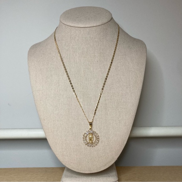 Our Lady of Guadalupe around Circle CZ Pendant on a Mariner Chain in Gold - Picture 4 of 14